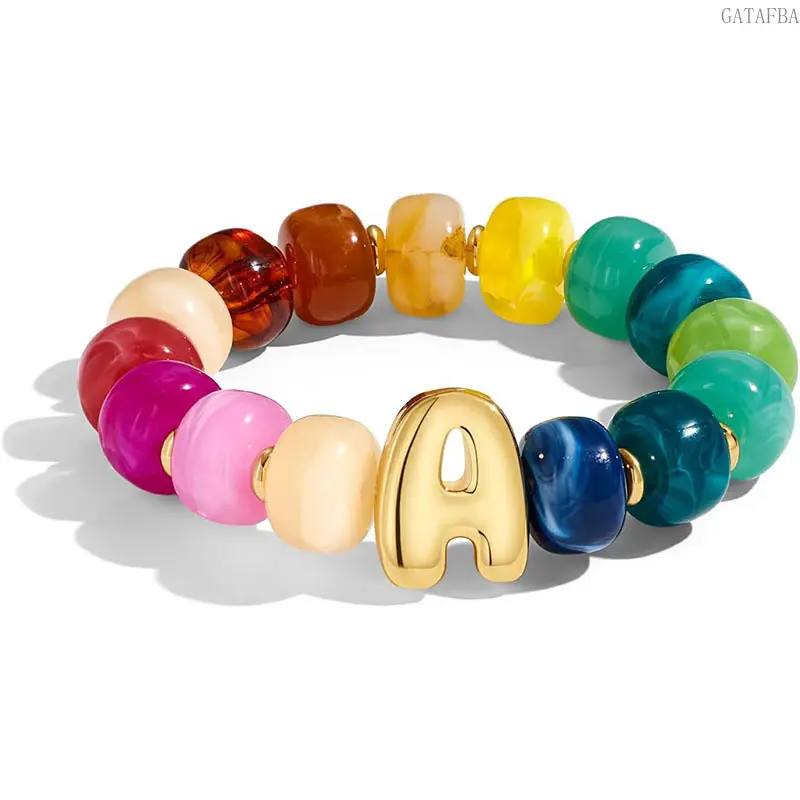 Bohemian Colorful Resin Beaded Bracelet for Women, Acrylic Flat Bead Wrist Jewelry, Versatile Dopamine Accessory for Summer Beach Outfits