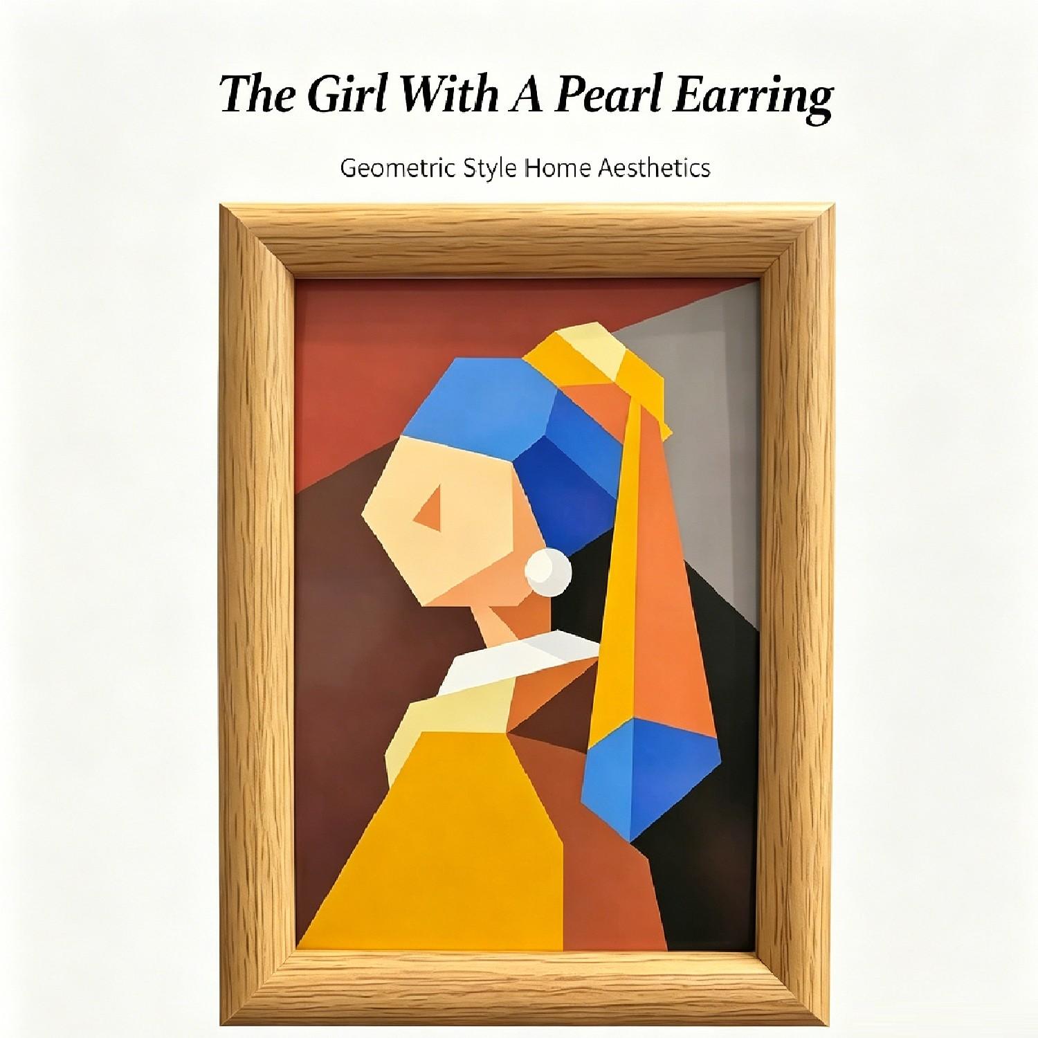 6-Inch Pearl Girl Creative Art, Geometric Abstract Style, Wooden Frame, Wall or Table Display, Home Decor, Birthday, Christmas, Valentine's Gift