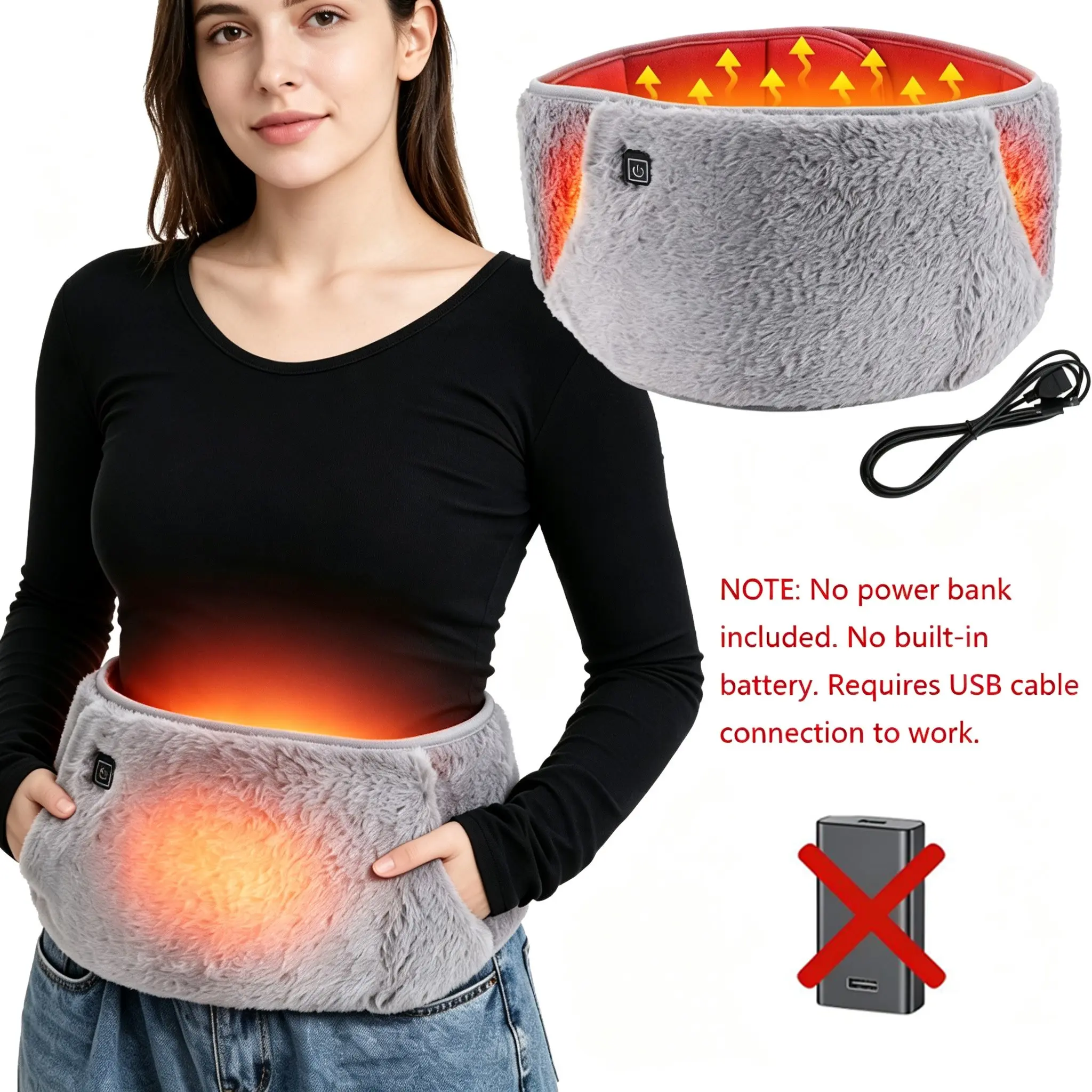 Hand & Belly Warmer USB Powered, 3-Temperature Settings Heating Belt, Hand and Waist Warmth, Menstrual Periods Heated Pad for Women
