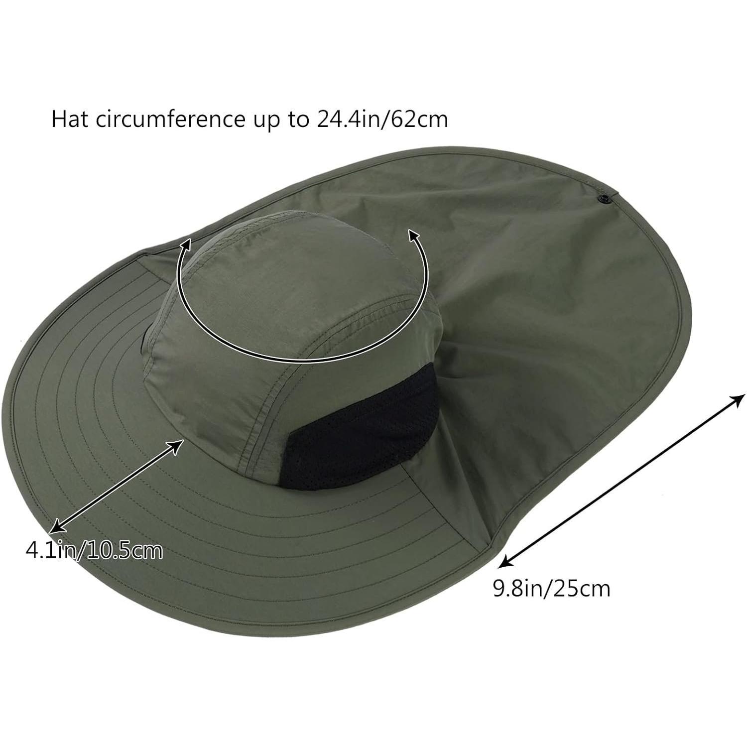 UPF 50+ Unisex Water Resistant Wide Brim Sun Hat with Large  Flap Ponytail Fishing Hat for Men Women