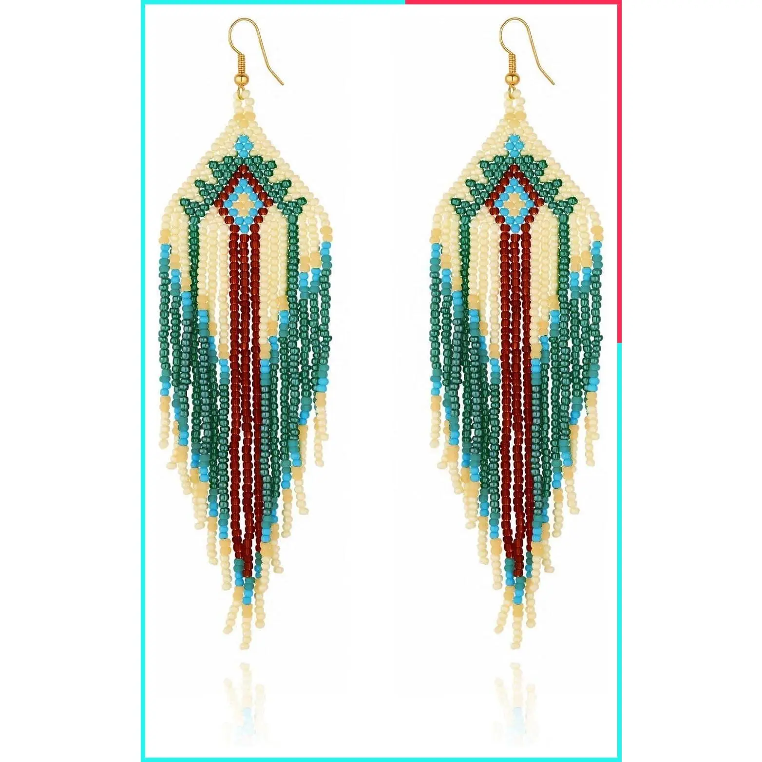 Long Colorful Beaded Tassel Dangling Earrings for Women, Native American Style Boho Statement Jewelry Gift