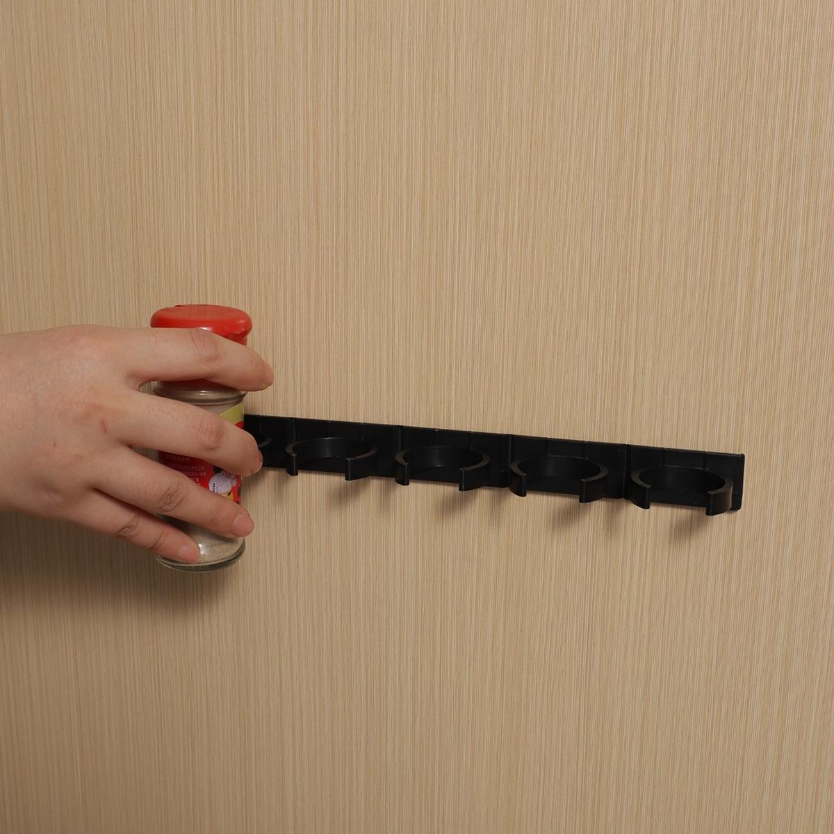 Wall Mounted Spice Storage Rack, 4 Rows Space Saving Seasoning Bottles Organizer, Simple Storage Holder Hook for Kitchen Cabinet, Refrigerator and Cupboard Door