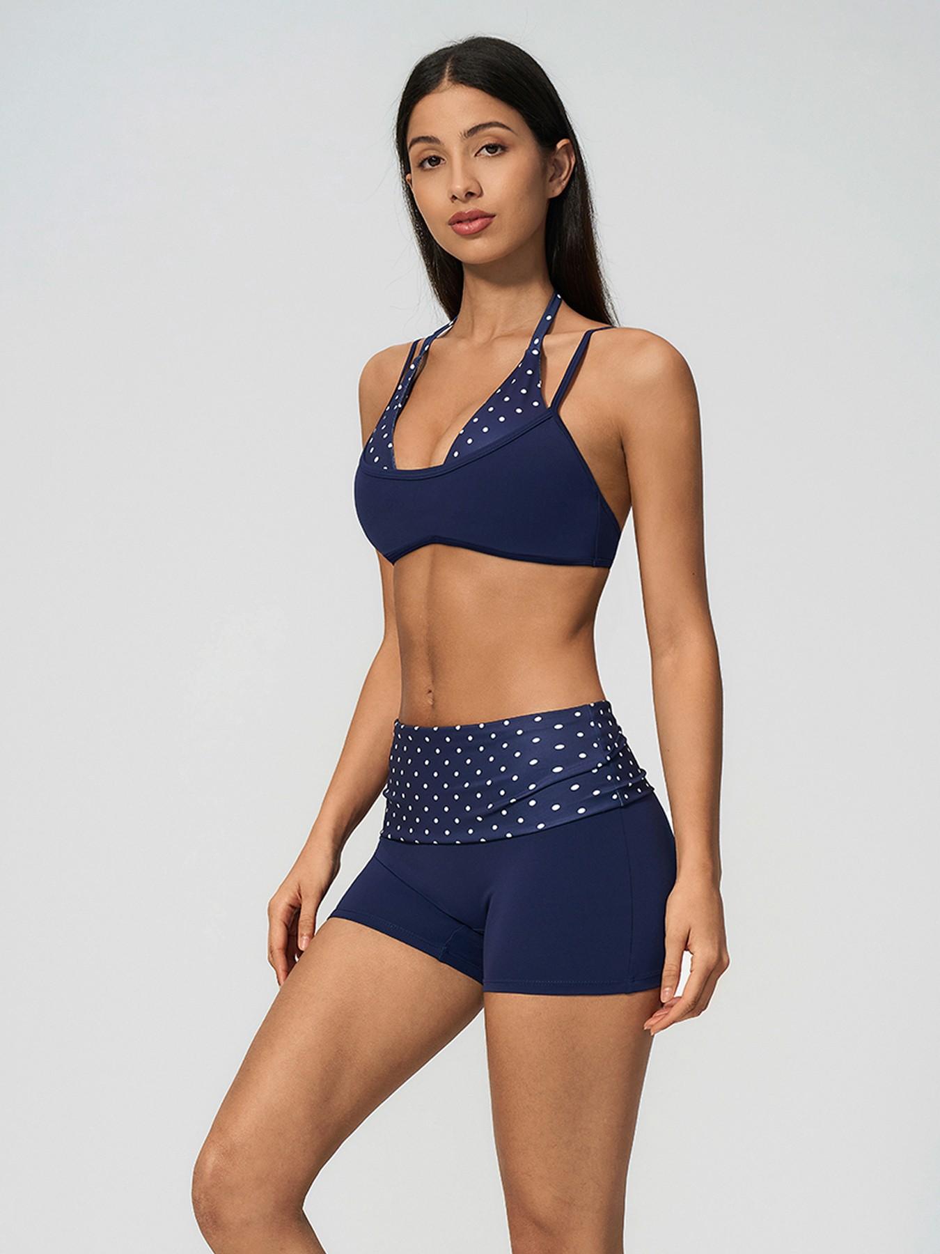 New Polka Dot Yoga Set, Halter Neck Strappy Fake Two-Piece Sports Quick-Dry Running Fitness Set, Comfortable and Stylish Athleisure Workout Set, Summer Fitness Outfit