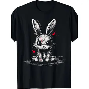 180gEvil Horror Bun Rabbit Creepy Cute Alt Goth Grunge Demon T-Shirt100% Cotton, 220g, seasonal casual and trendy men, round neck high street pure cotton short-sleeved T-shirt, fashion boutique T-shirt, Casual WearPattern Print Cotton Crew Neck T-Shirt