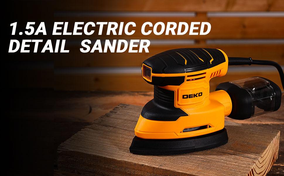 DEKO Electric Detail Sander, Equipped With 3 Multi-Function Sanding Pad Attachments, 12 Sandpapers, And A Dust Collection Box, Ideal For DIY Sanding Projects, Woodworking, Cabinet Refinishing, And More.