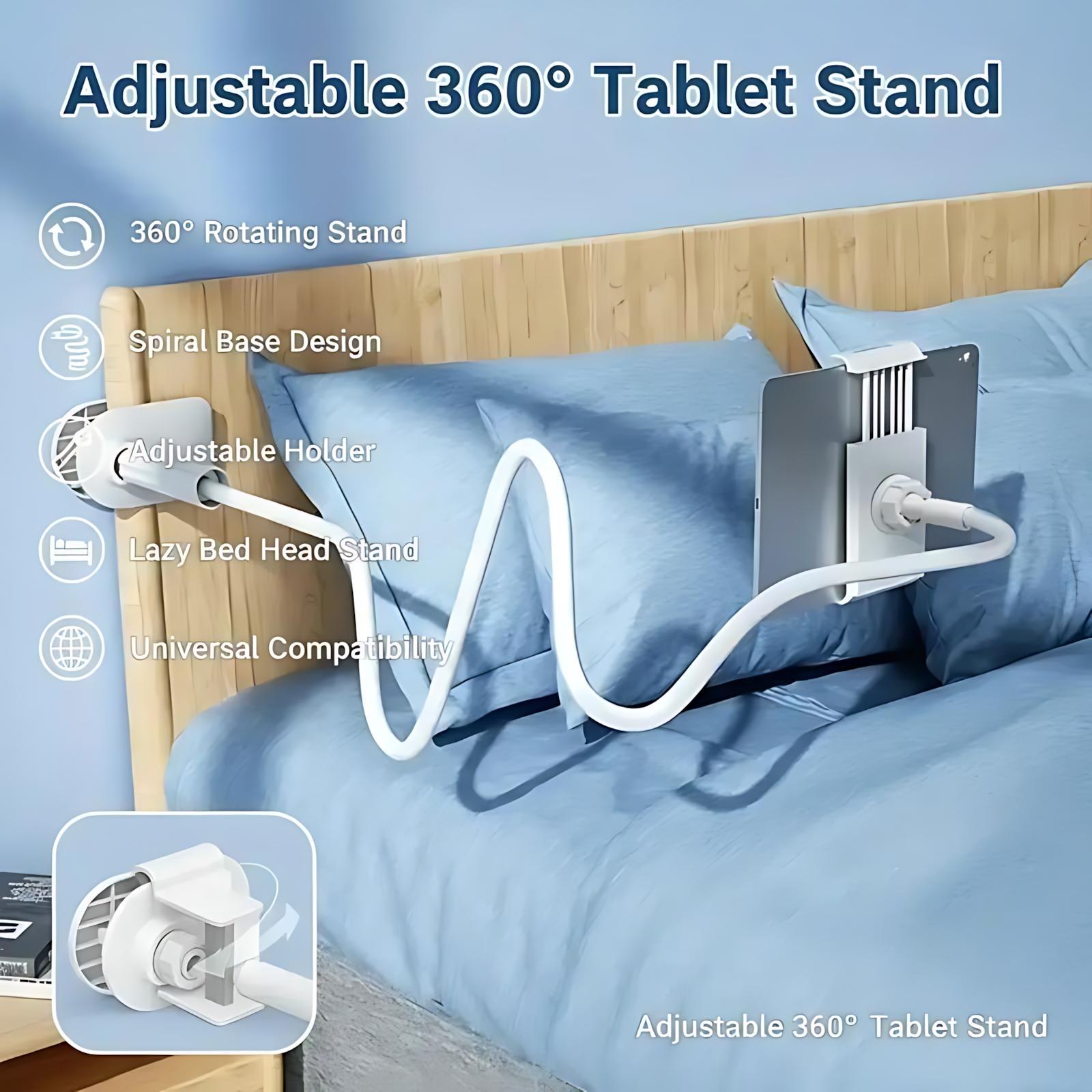Adjustable Long Arm Bed Mount - 360° Rotating Phone Tablet Stand, Neck Pain Relief for Home Office