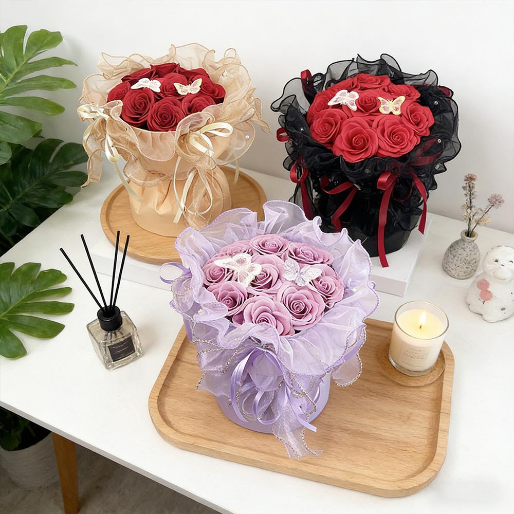 Scented Soap Rose Bouquet in Clear Box, 10.6" Pre-wrapped Eternal Fake Flowers with Butterflies, Luxury Gift for Mom Wife Girlfriend, Mother's Day 2026 Romantic Anniversary Centerpiece