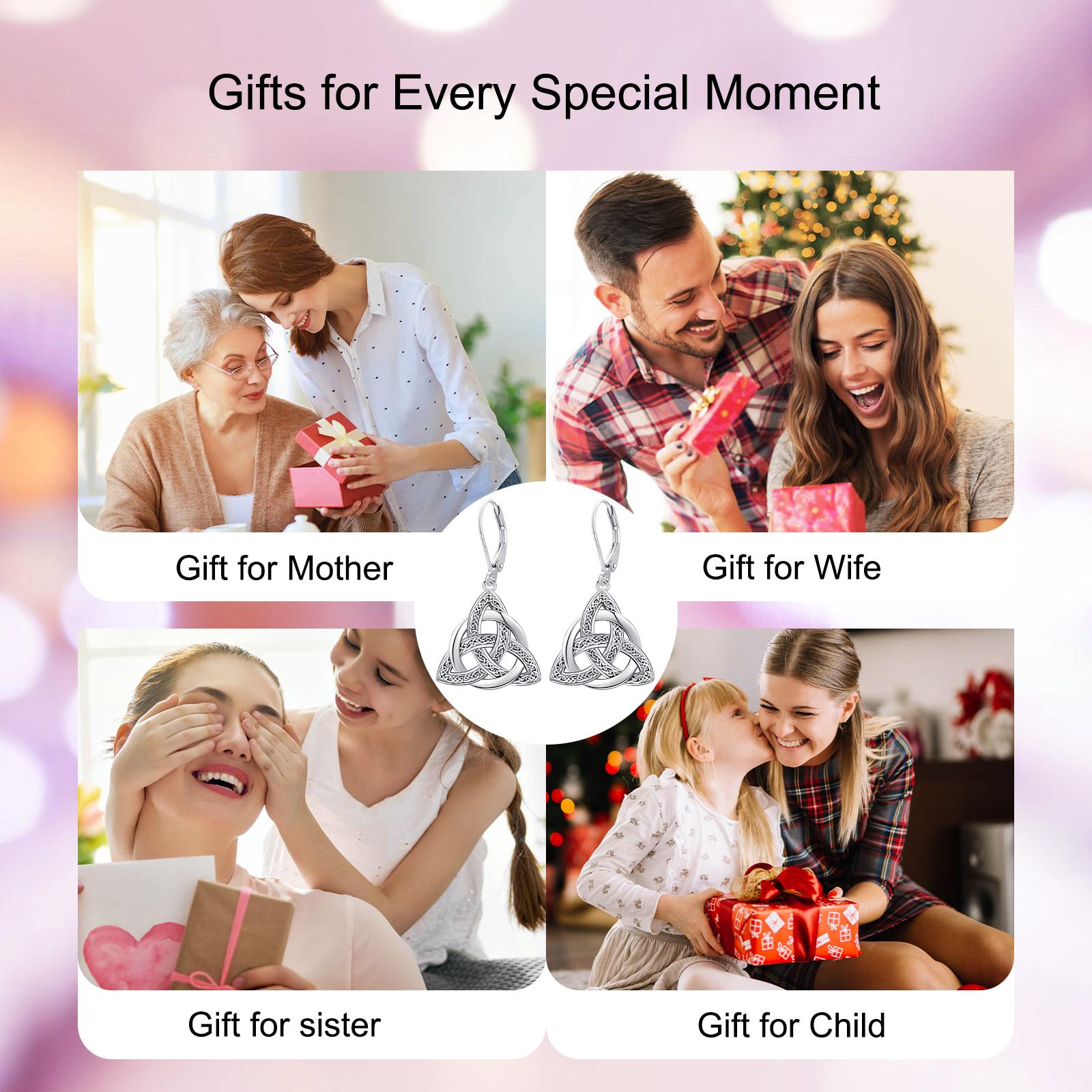 DRINSPER Wiccan Jewelry 925 Sterling Silver Triquetra Celtic Earring, Celtic Knot Triangle Trinity Pendant Earring, Star of David Pentagram Protection Amulet, Witches Trinity Knot Pendant Jewelry Gift For Man Women