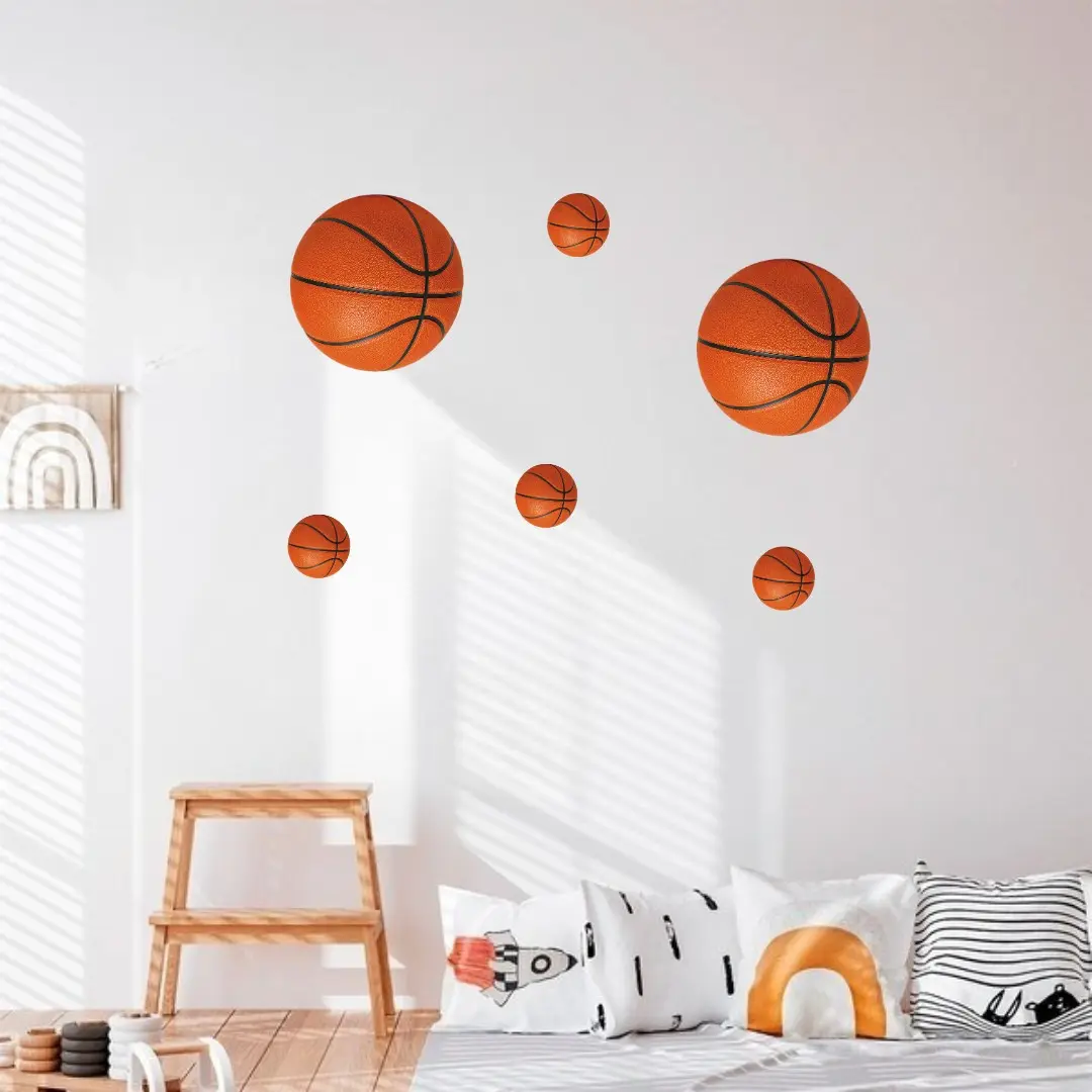 6PCS 2 Size(5.5inch and 2inch )Basketball Wall Stickers, Wallpaper Stickers, Basketball Design,Basketball Wall Decals, Sports Wall Decor for Bedroom Playroom Living Room for Sports Lover