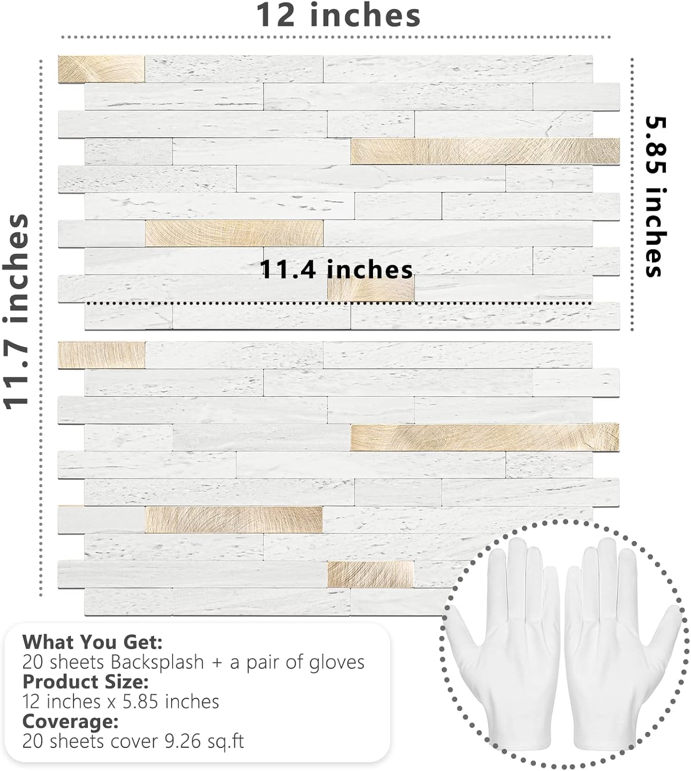 STICKGOO 20Pcs Peel and Stick Backsplash Tile, Stick on Backsplash for Kitchen/Bathroom, Self Adhesive Wall Tiles Diy Decorative Home Decor - White Marble Pattern Wallpaper