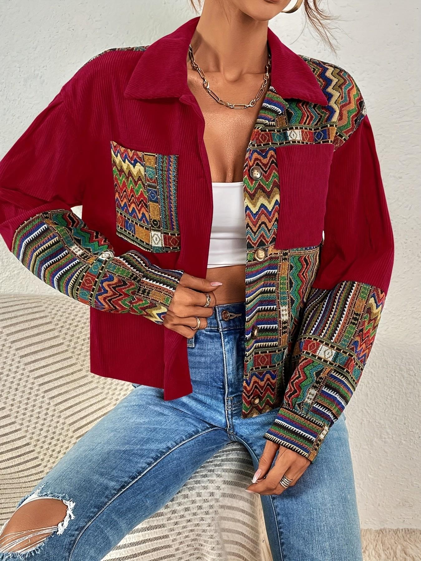 Women's Fashion Floral Shoulderless Velvet Button Jacket, Chic Stylish Casual Ladies' Clothing, Casual Fashionable Outerwear, Trendy Outerwear for Daily Wear, Perfect for Spring & Fall, Coats
