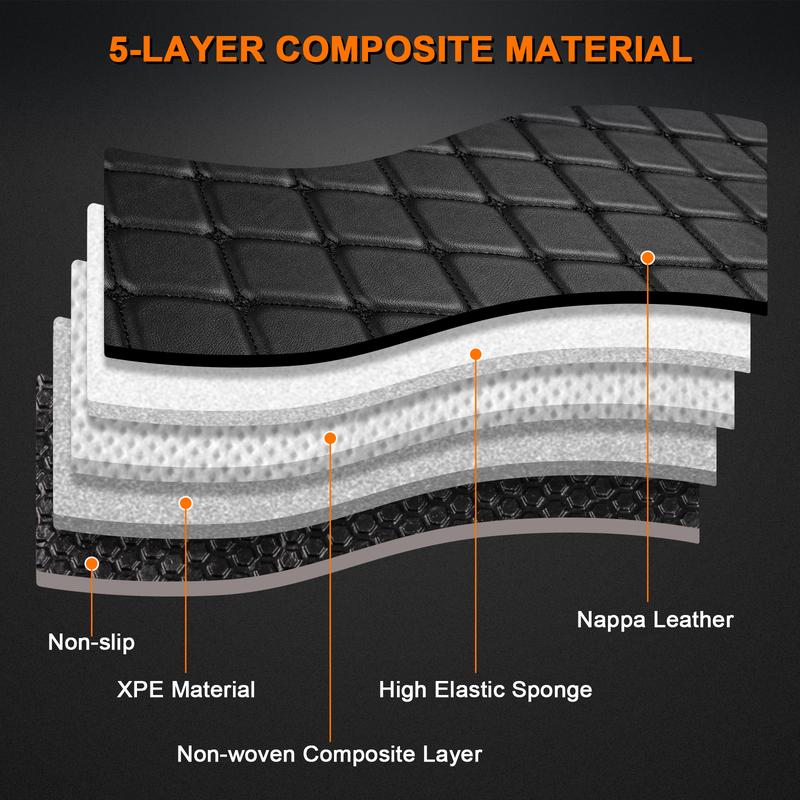 For 2008+ Honda Accord Car Floor Mats Full Coverage Waterproof Non-Slip All Weather Easy to Clean Wear-Resistant Nappa Leather Front & Rear Floor Liners Black