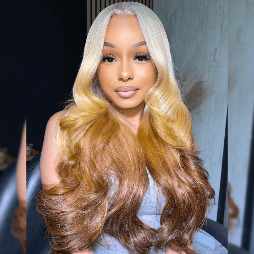 Itoday 40Inch 613 Lace Front Wig Human Hair Blonde Body Wave 13x6 HD Lace Frontal Wig 99J Burgundy Lace Front Wigs Human Hair Body Wave Chocolate Brown Colored Lace Front Hair Wigs for Women with Baby Hair