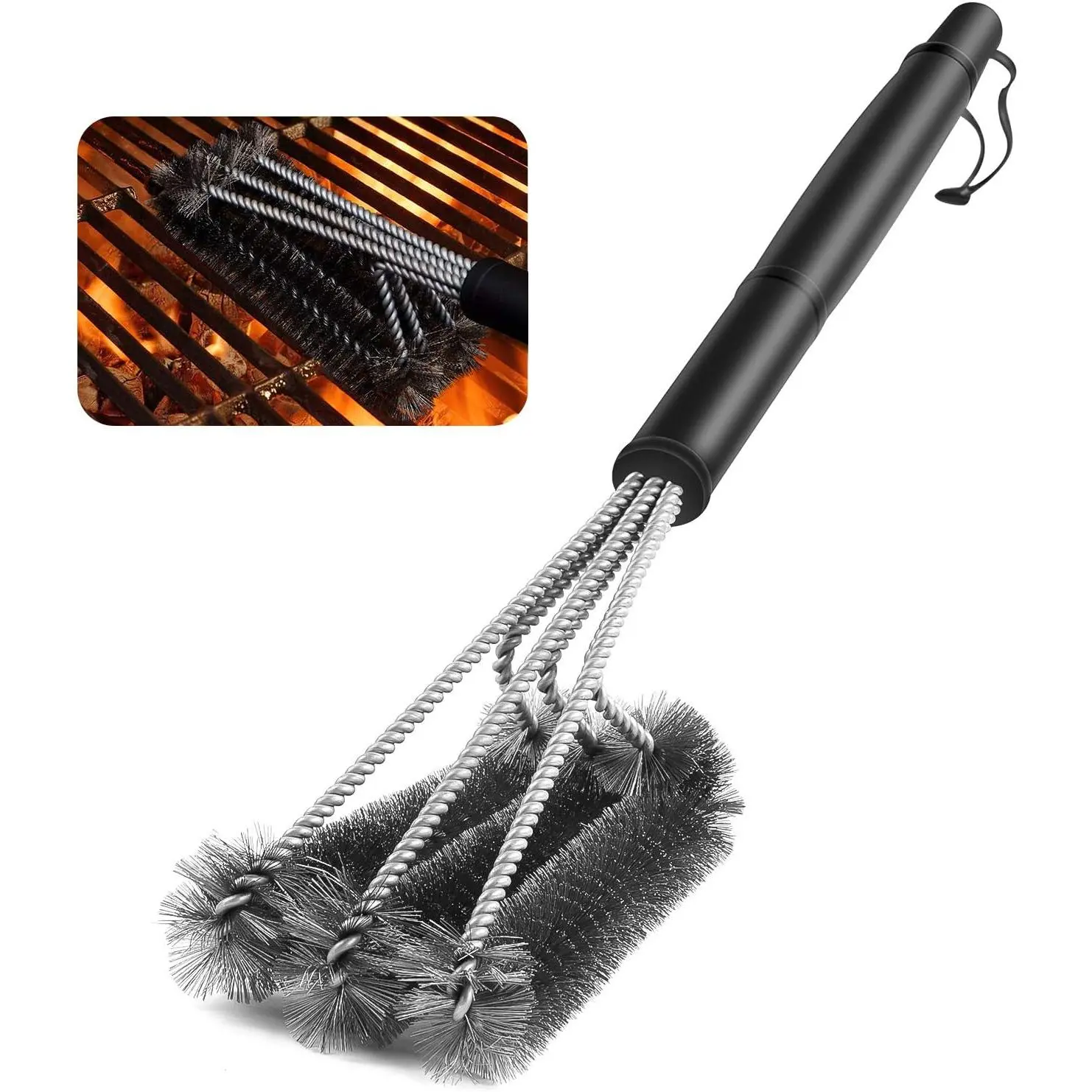 Yesker BBQ Grill Brush By GRILL CHIEF - 18" - 3 Stainless Steel Brushes in 1 - Best Barbecue Cleaner Tools Accessories - Outdoor Kitchen Wire Bristles Cleaning Grates Parts Set to Handle Weber, Charbroil, Gas, Electric, Porcelain, Infrared Grills