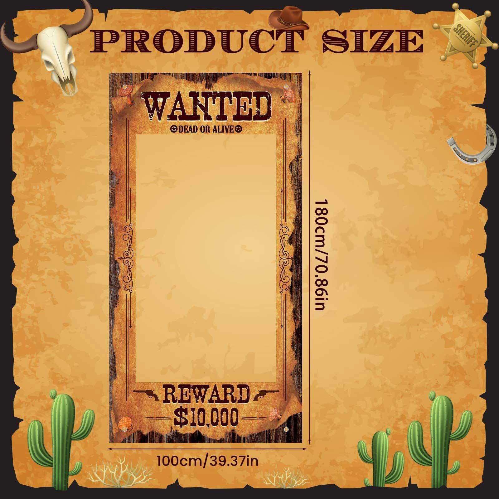 Large Cowboy Party Decorations Banners Western Wanted Photo Banner Fun Frame Prop Wild West Selfie Banner for Birthday Game Party Vintage Country Decor