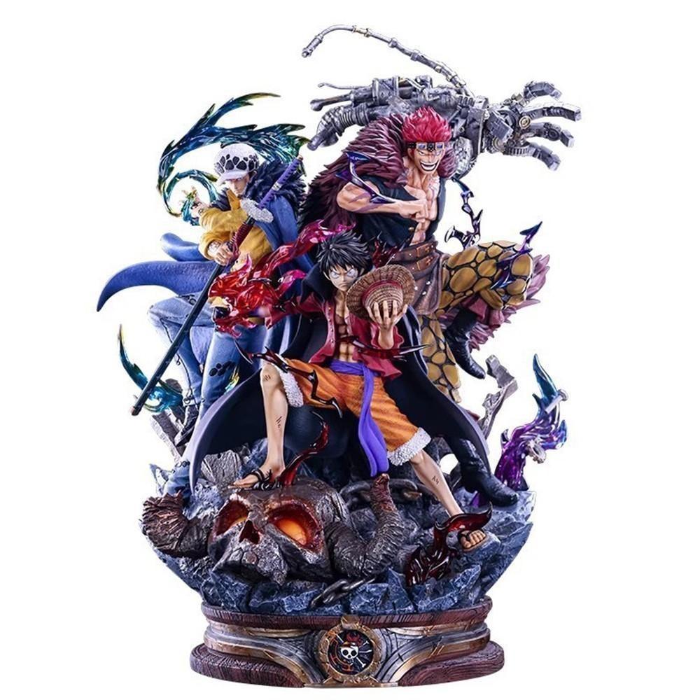 One Piece Supernova Trio Figure, Luffy / Law / Kid Three Captains Statue，Onigashima Captains Collectible Statue, With Special Effects Base，Three Captains Anime Figure, Collectible Set for Fans & Display，With Skull Base and Full Aura Details