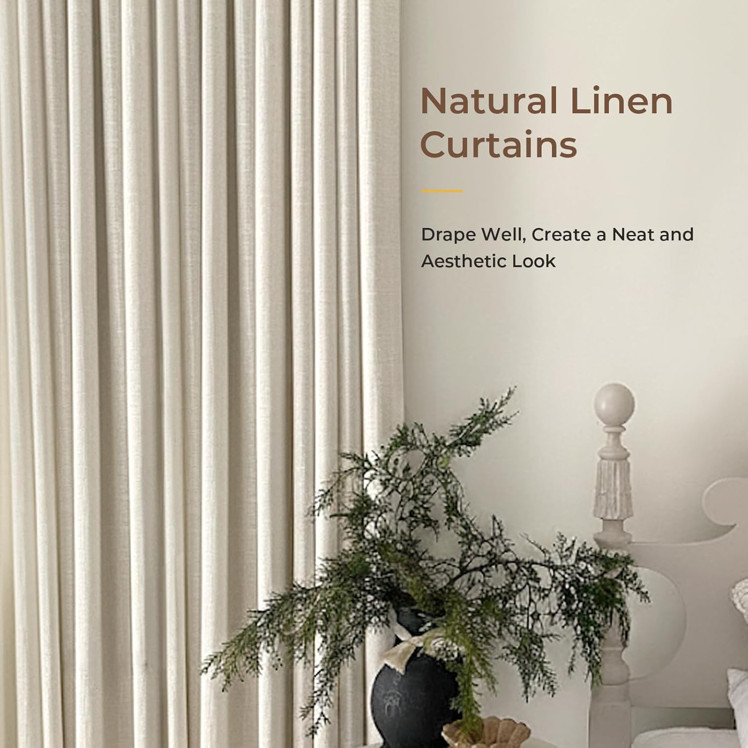 INOVADAY Pinch Pleated Curtains, 2 Panels Full Blackout Curtains, Linen Pleated Blackout Drapes For Bedroom, Thermal Black Out Pinch Pleat Drapes with Hooks