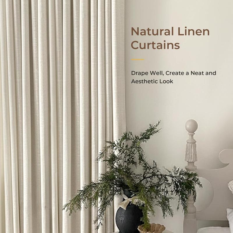 INOVADAY Pinch Pleated Curtains, 2 Panels Full Blackout Curtains, Linen Pleated Blackout Drapes For Bedroom, Thermal Black Out Pinch Pleat Drapes with Hooks