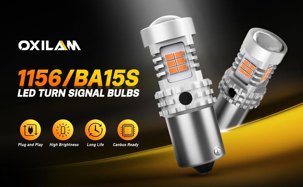 OXILAM BA15S 1156 LED Turn Signal Light Bulb CANBUS Error Free 2200K Amber Yellow 2800LM for 7506 1156A 1003 1141 P21W Bulb Replacement, Pack of 2