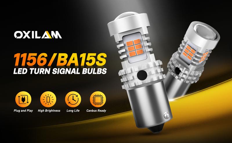 OXILAM BA15S 1156 LED Turn Signal Light Bulb CANBUS Error Free 2200K Amber Yellow 2800LM for 7506 1156A 1003 1141 P21W Bulb Replacement, Pack of 2