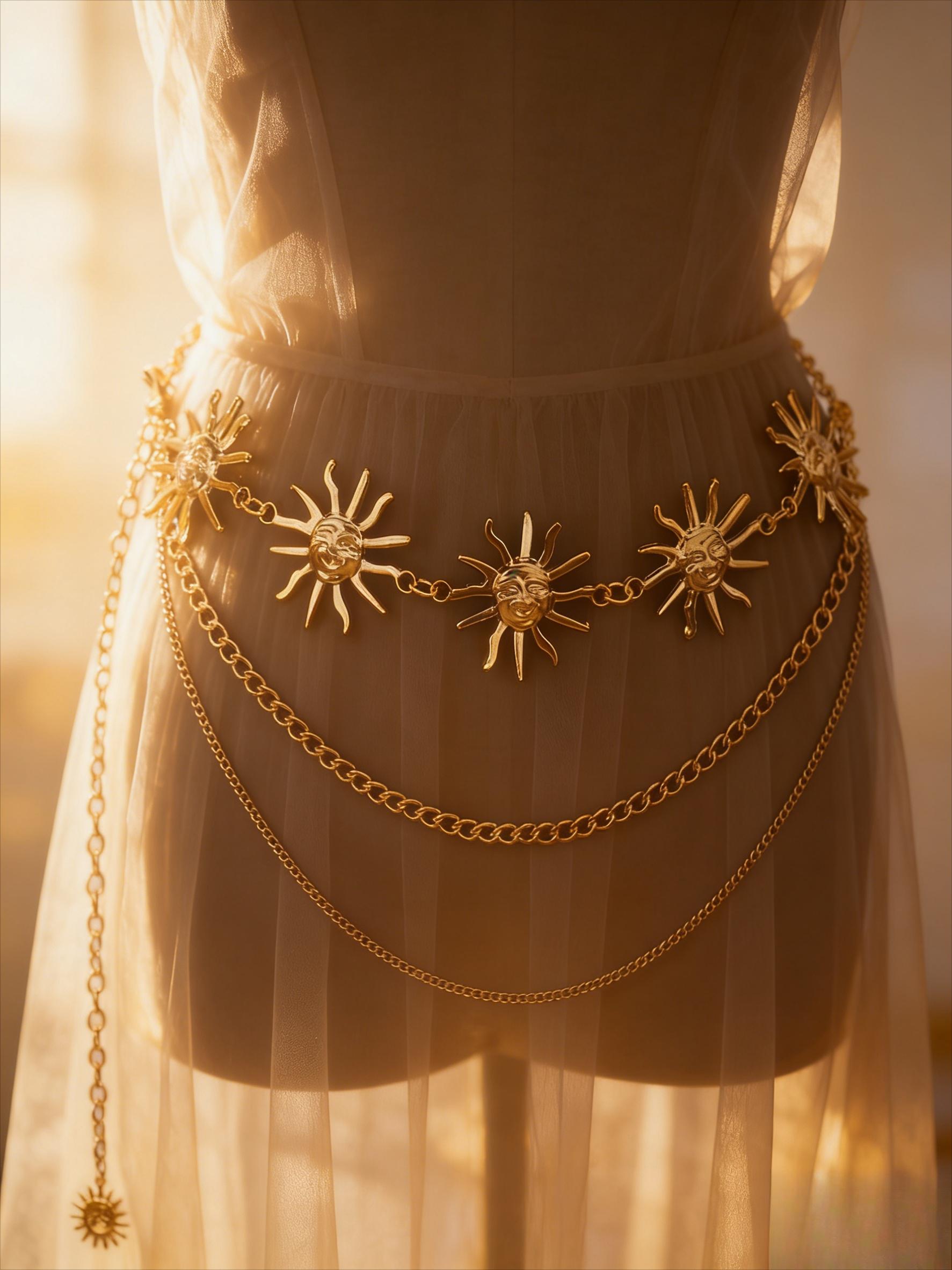 Star moon sun element multi-layer metal waist chain, Y2K Spice Girl style niche design sense body chain, versatile dress waist decorative chain, personalized wear artifact Internet celebrity popular accessories