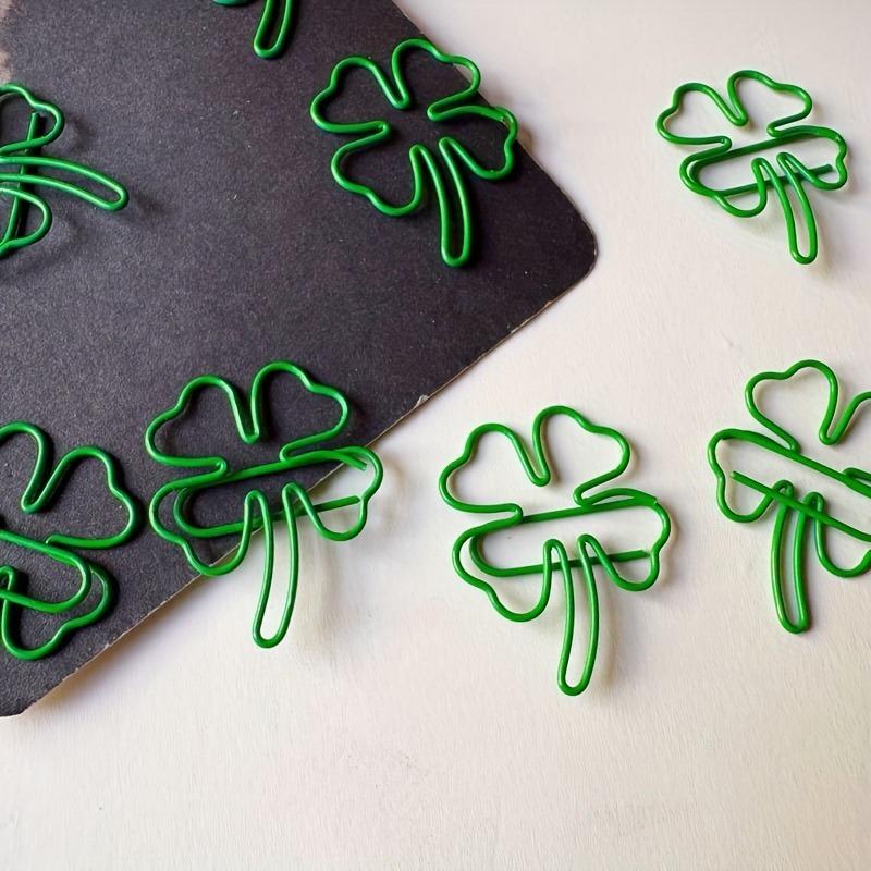 20pcs Green Four-Leaf Clover Paper Clips - Creative Metal Binder Clips, Stylish Office Supplies for Organizing Documents, Lucky Charm Design
