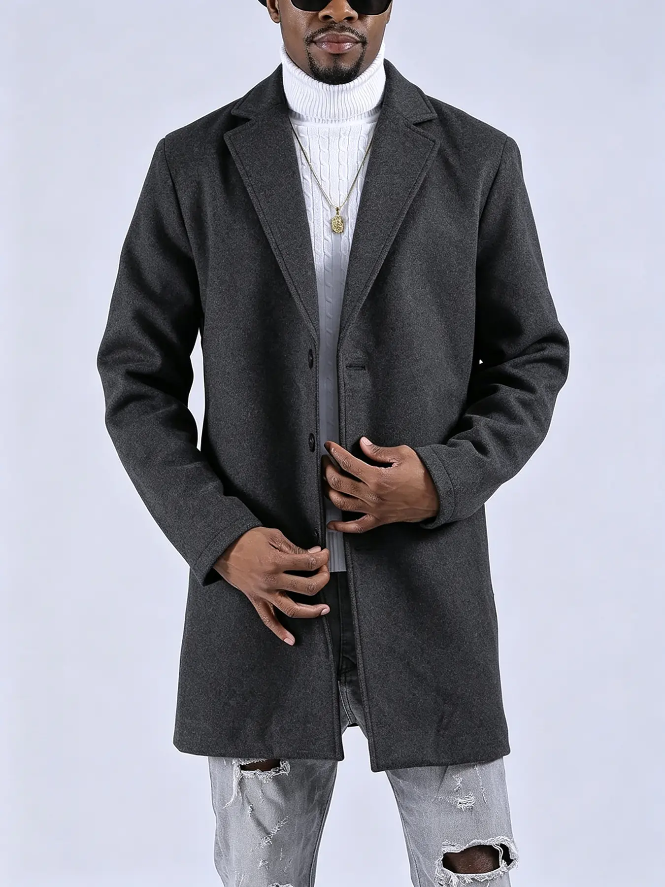 Men's Gentle Style Solid Woolen Trench Coat - Spring Autumn Single-Breasted Jacket for Office, Leisure - Sophisticated, Versatile Beige Menswear Top Casual Long Sleeve Plain Short