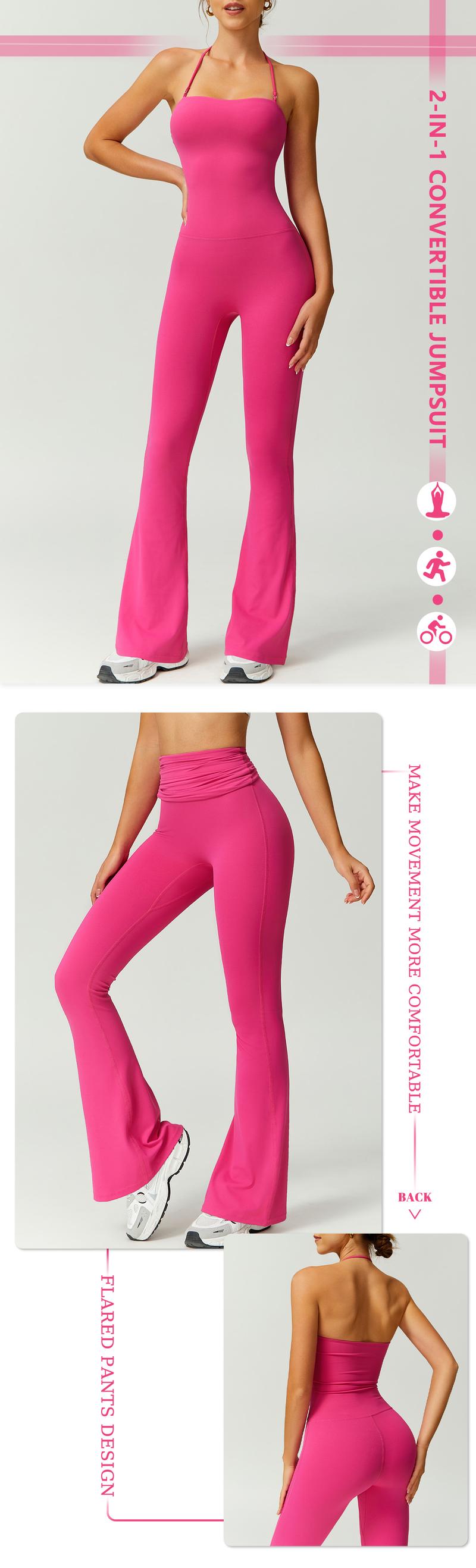 TimeOFF Women's Halter Neck Bodycon Flared Leg Jumpsuit – Stylish & Comfortable for Fitness & Fashion,Stylish & Comfortable Athleisure Outfit, Butt Lifting, High Waist Workout Gym Clothing Stretchable Activewear,jumpsuit women