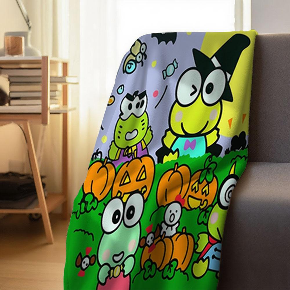 Keroppi Cartoon Pattern Blanket, Thick Fleece Blanket, Warm Blanket for Bedroom, Couple-Exclusive Blanket, Oversized Sofa Blanket, Throw Blanket for Living Room
