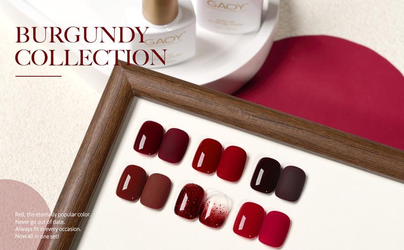 GAOY Burgundy Red Gel Nail Polish Set for Christmas Nails Holiday Gift Pick 6 Colors Including Dark Red Cherry Wine Red Gel Polish Kit U V LED Soak Off Nail Polish Home DIY Manicure Nail Salon Varnish