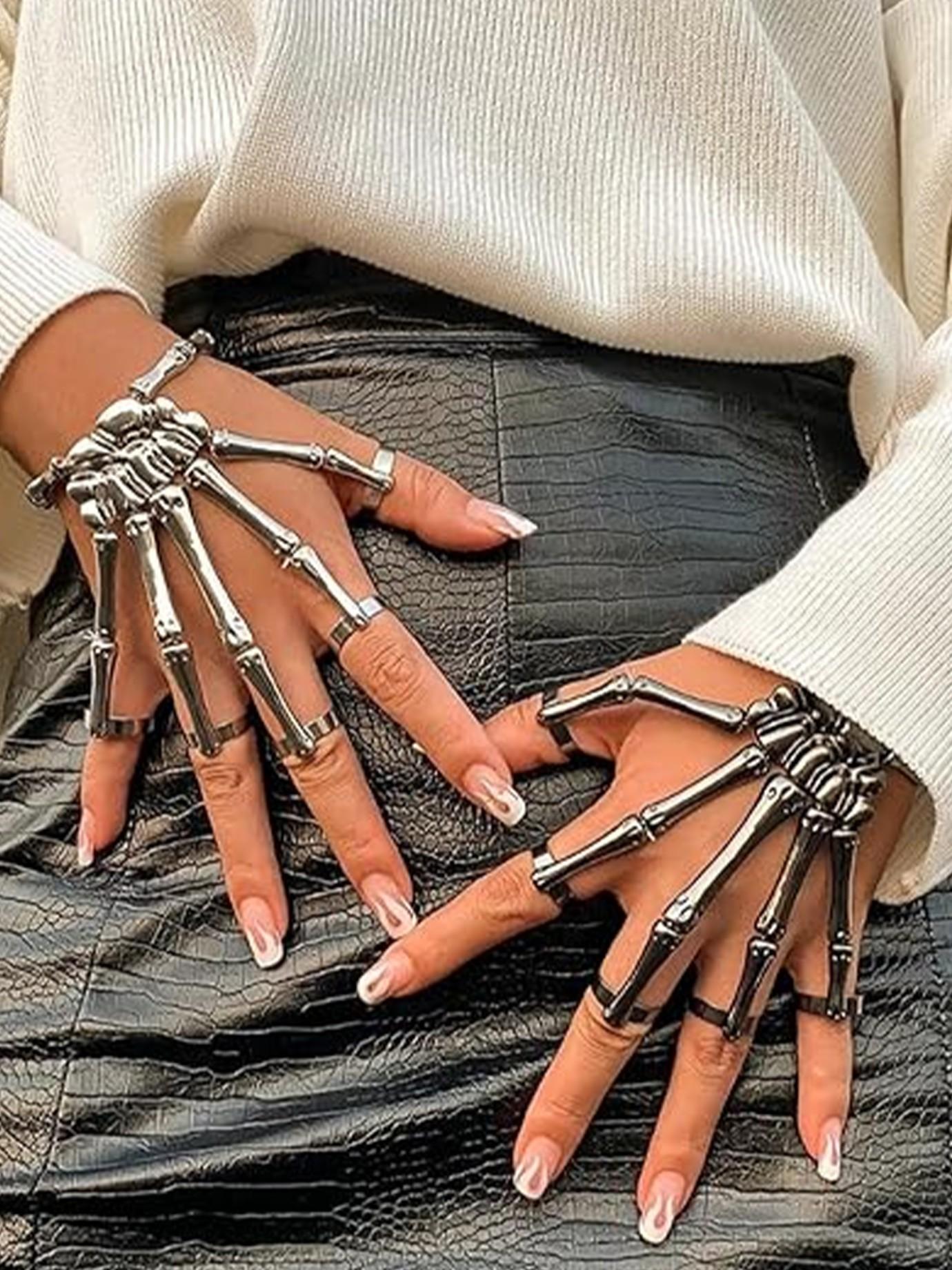 Punk Style Skull Bracelet Jewelry, Adjustable Metal Hand Chain, Unisex, Elegant and Versatile, Rock and Hip Hop Fashion, Halloween Accessory