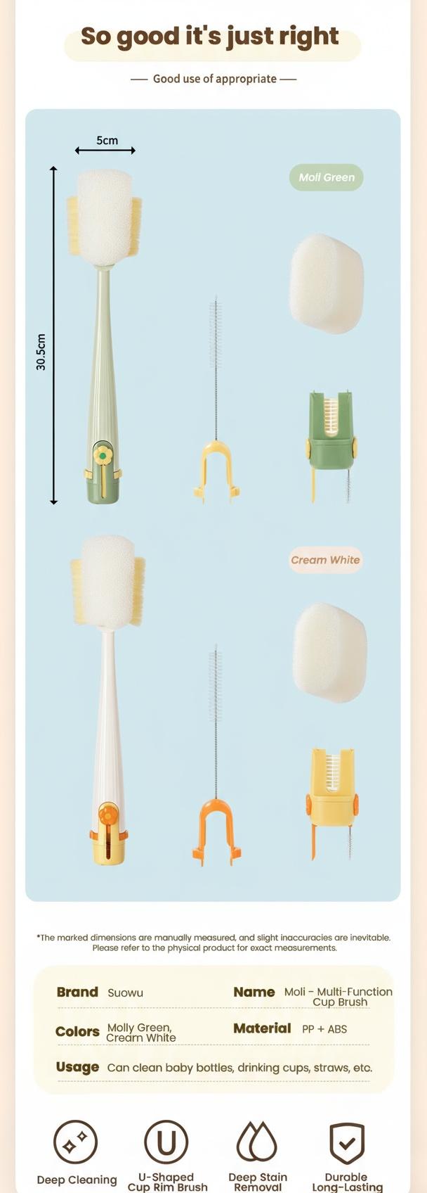 Multifunctional 5-in-1 Bottle Brush – Great for Cleaning Cup Lids & Home Kitchen Chores