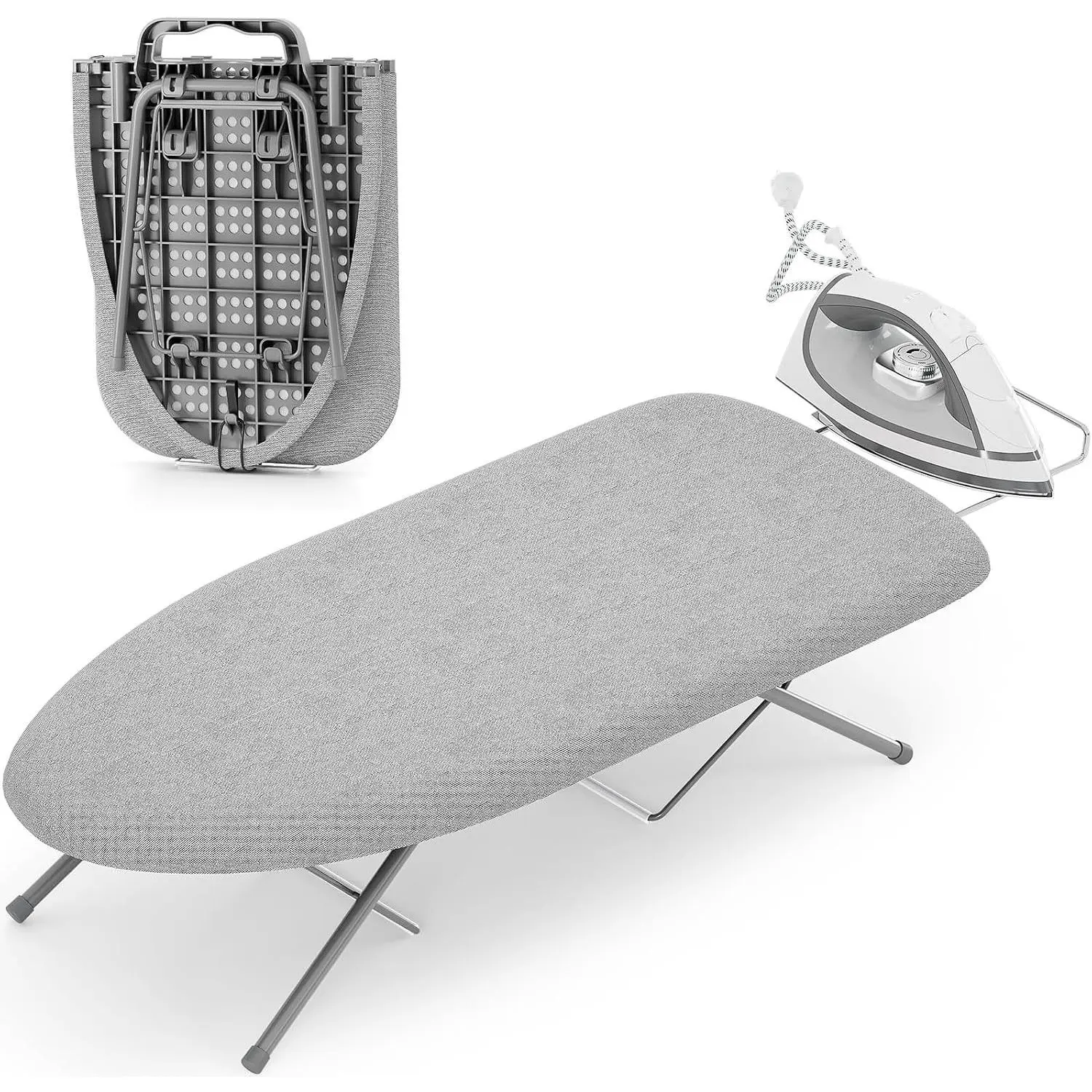 Small Tabletop Ironing Board with Iron Rest 30x12 Grey | Small Ironing Board with Non-Slip Feet, Portable Folding Iron Board with Heat Resistant Thicken Cover for Travel Small Space