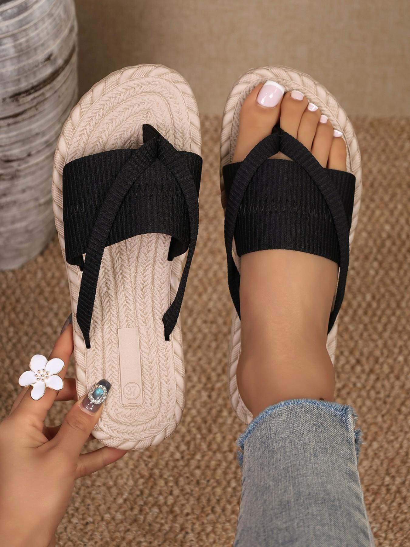 Women's Fashion Beach Sandals, Lightweight Tie-Strap Flip Flops, Comfortable Flat Shoes for Outdoor Vacation, Daily Wear Walking Shoes