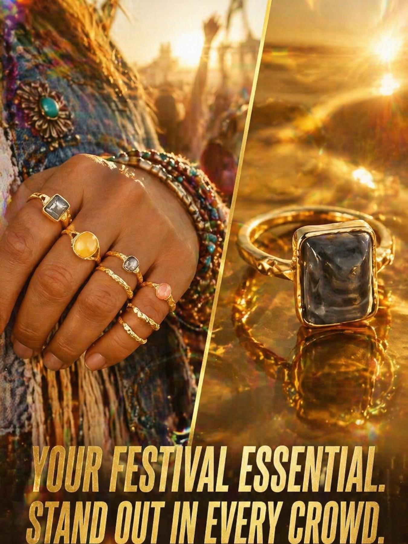 Vintage Gold Stacking Rings | Boho Chic Aesthetic Jewelry | Clean Girl Look Essentials | High-End Textured Rings for Girls