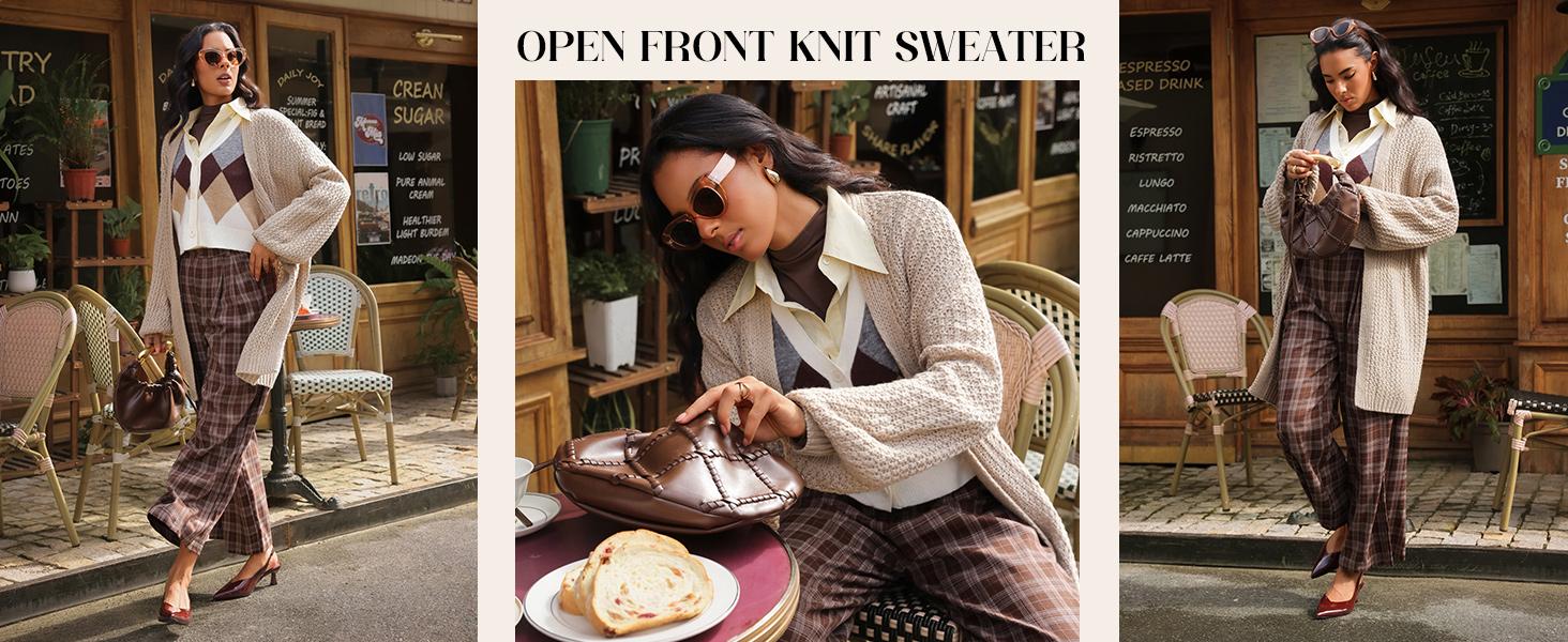 Goranbon Womens Long Sleeve Open Front Sweaters Plus Size Casual Kimono Lightweight Soft Knit Cardigan Outerwear