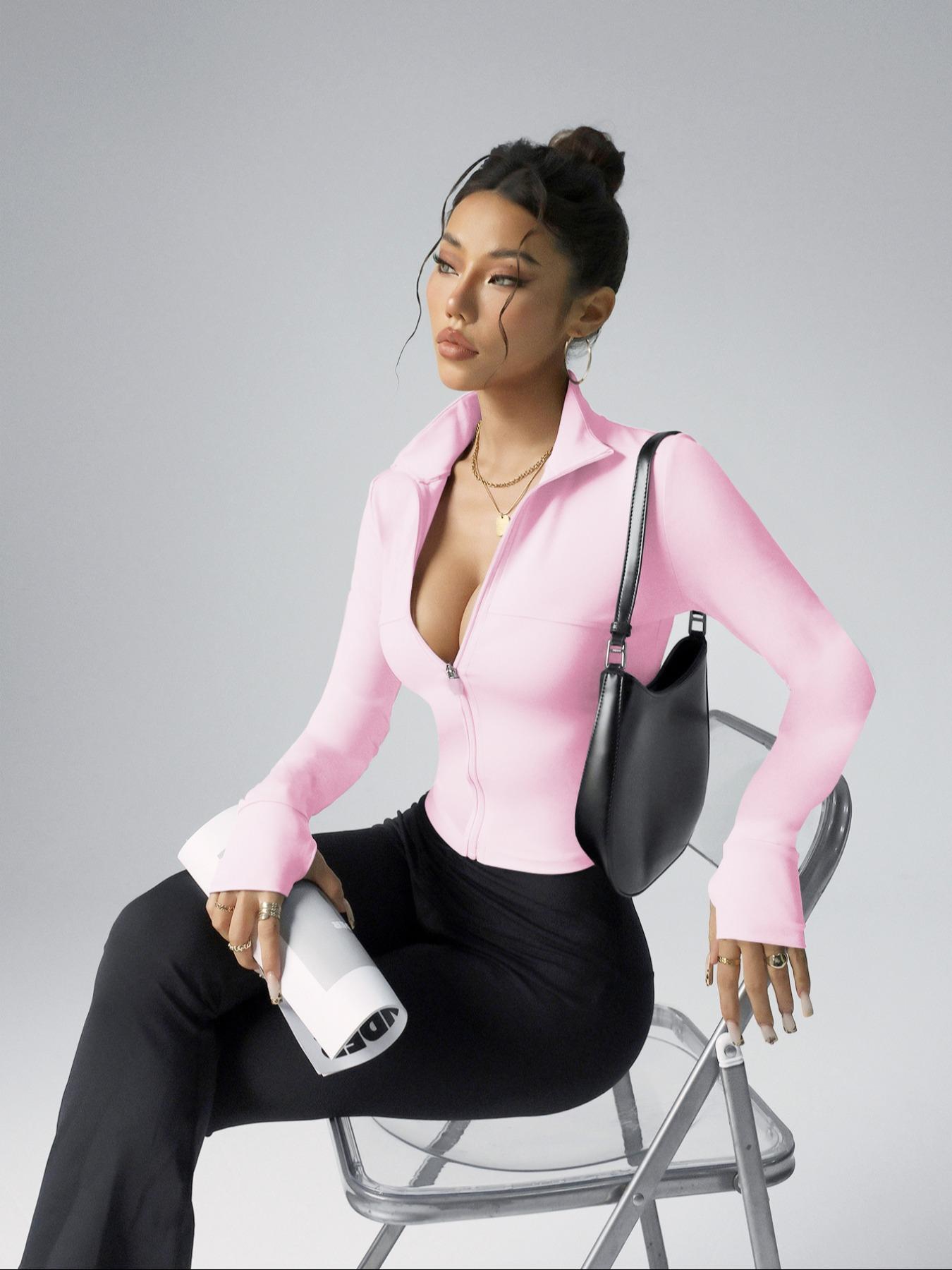 Women's Solid Color Zip Up Athletic Sports Jacket, Casual Long Sleeve Collared Zip Front Activewear Outerwear for Daily Wear, Ladies Sportswear Womenswear for All Seasons, Athleisure Style, Athletic Jackets, Zippered Women's Solid Color Zip Up Athletic Sports Jacket, Casual Long Sleeve Collared Zip Front Activewear Outerwear for Daily Wear, Ladies Sportswear Womenswear for All Seasons, Athleisure Style, Athletic Jackets, Zippered