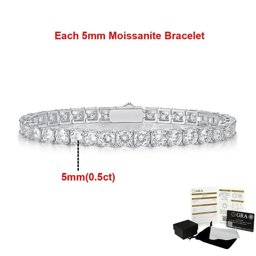 2-6.5mm Real Moissanite Tennis Bracelets for Women Man 925 Sterling Silver Plated White Gold Bracelet Sparkling Wedding Jewelry