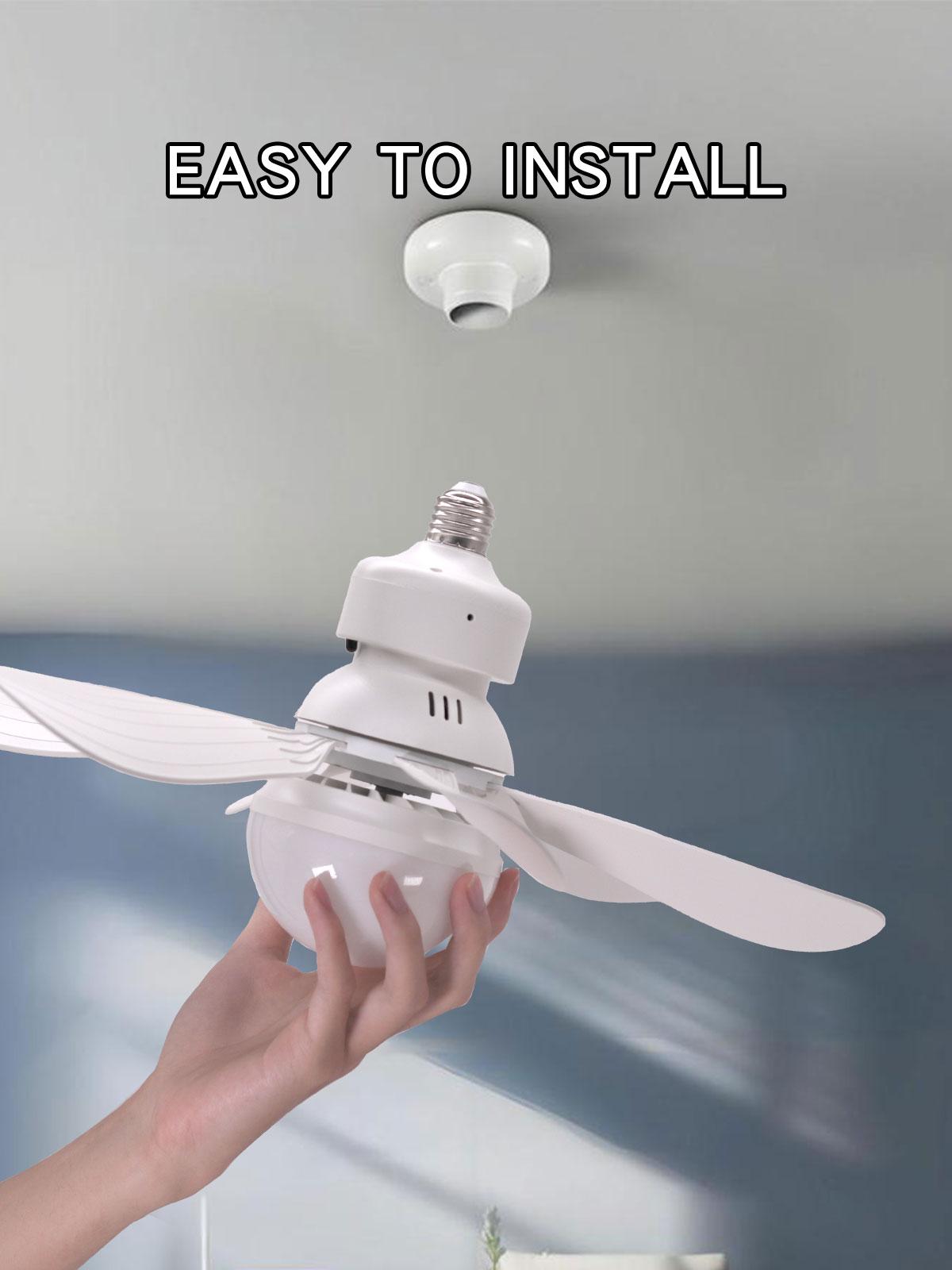 E27 Light Socket Compatible with Ceiling Fan, Wireless Remote Control & LED Bulb, 3 Color Changing, 3 Speeds, 85-265v, Small Ceiling Fan