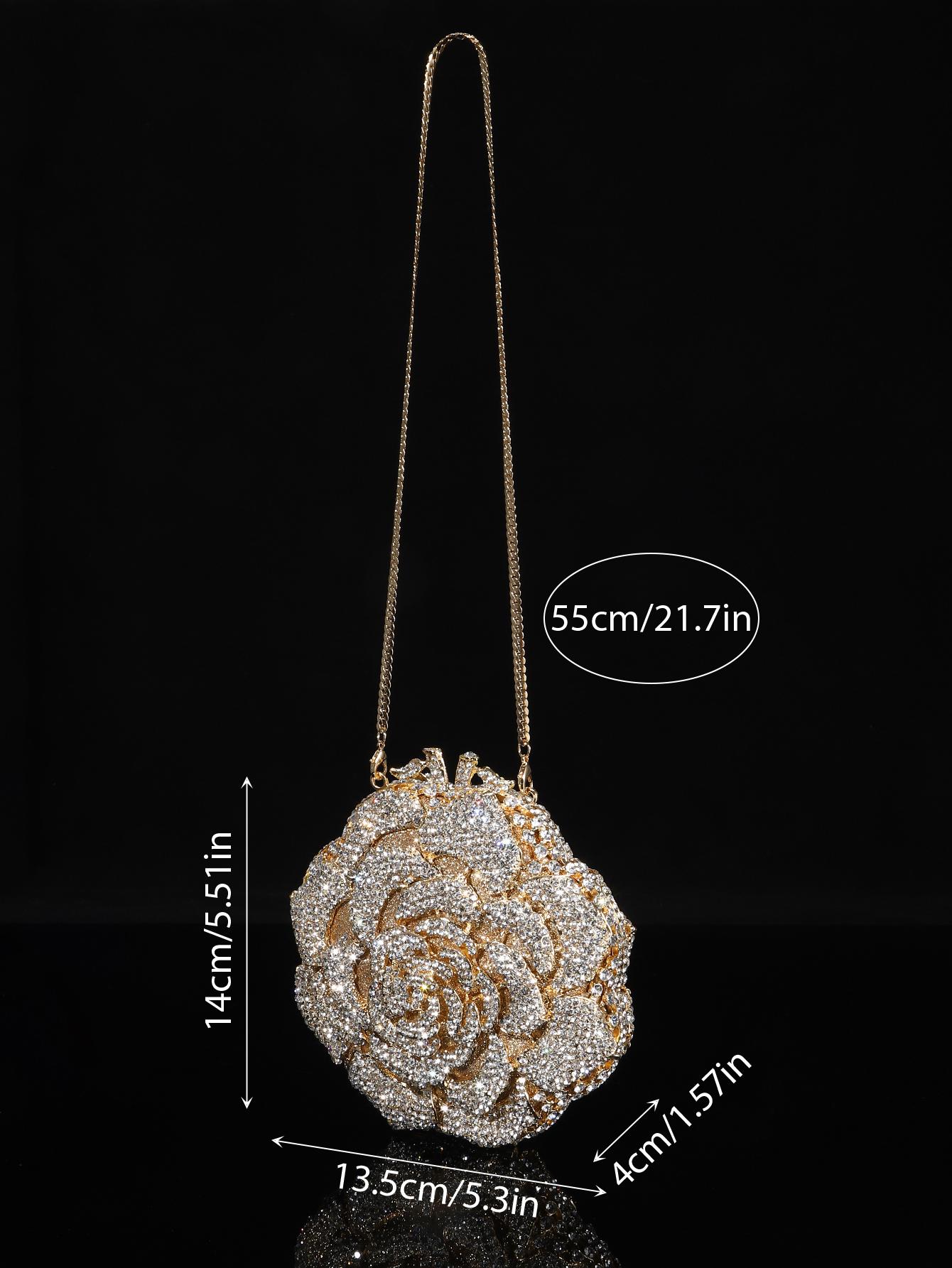 1pc Mini Elegant Clutch Bags Rhinestone Flower Design Evening Purses For Party&Prom,Luxury Metal Crystal Handmade Clutch Bags For Women,Full Diamond Dinner Clutches Novelty/Glitter Handbags For Wedding Bride/Gifts