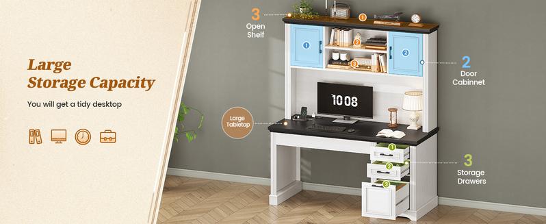 SEDETA 47.2-inch Executive Desk with 3 Drawers Computer Desk with Power Outlet Gaming Desk with Organizer