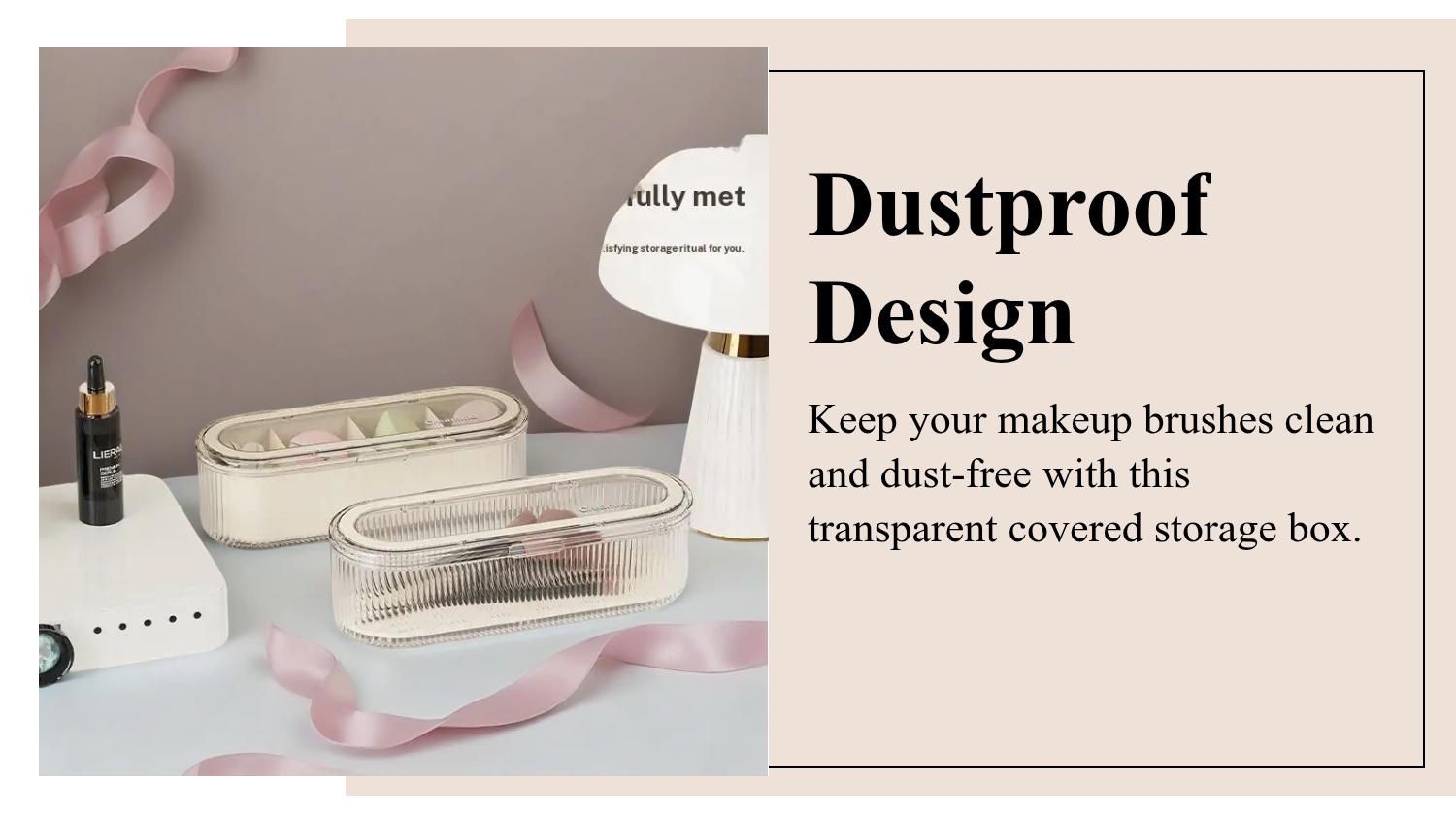 Transparent Covered Makeup Brush Storage Box, Dustproof High-End Vanity Organizer, Large Capacity Powder Puff Beauty Box