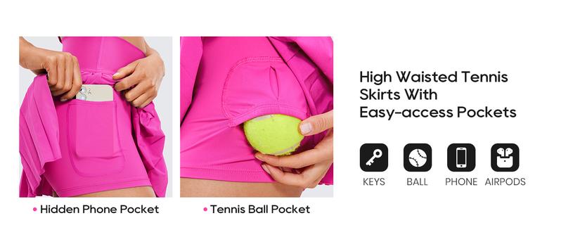 CRZ YOGA Women's High Waisted Pleated Tennis Skirts with Pockets Tummy Control Casual Liner A Line Workout Golf Skorts - 14"