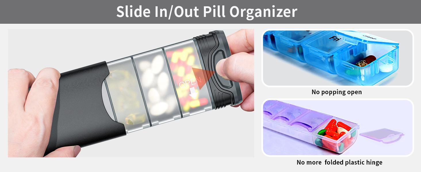 Serfeymi Metal Weekly Pill Organizer - 7-Day Travel Pill Case w/ Spare Gasket | Dosette Box, Tablet & Medicine Holder