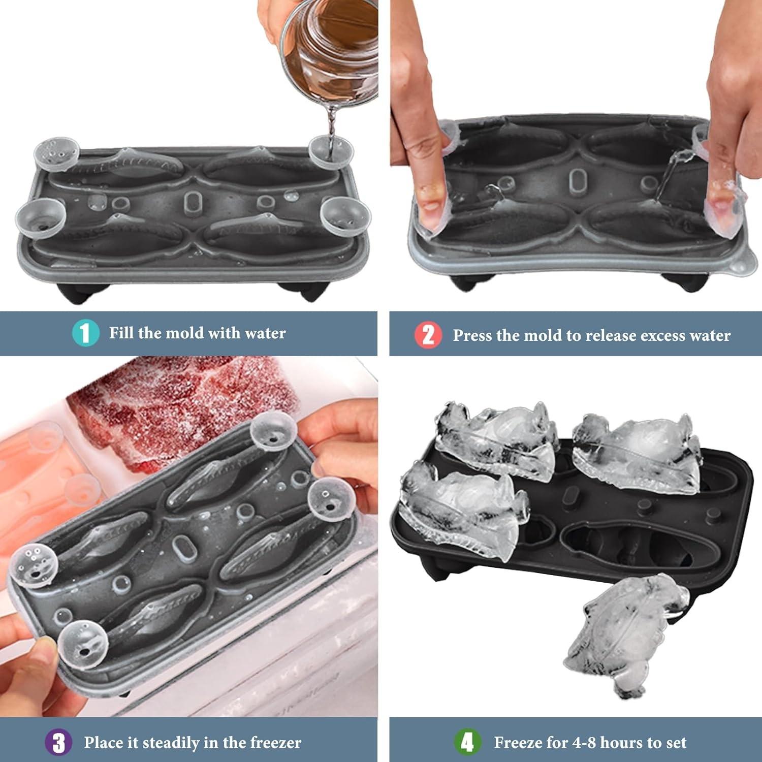 Dinosaur Ice Cube Tray, Silicone Ice Trays for Freezer, Easy Release BPA Free Mold with Lid, Perfect for Oxo Whiskey Cocktail Drinks