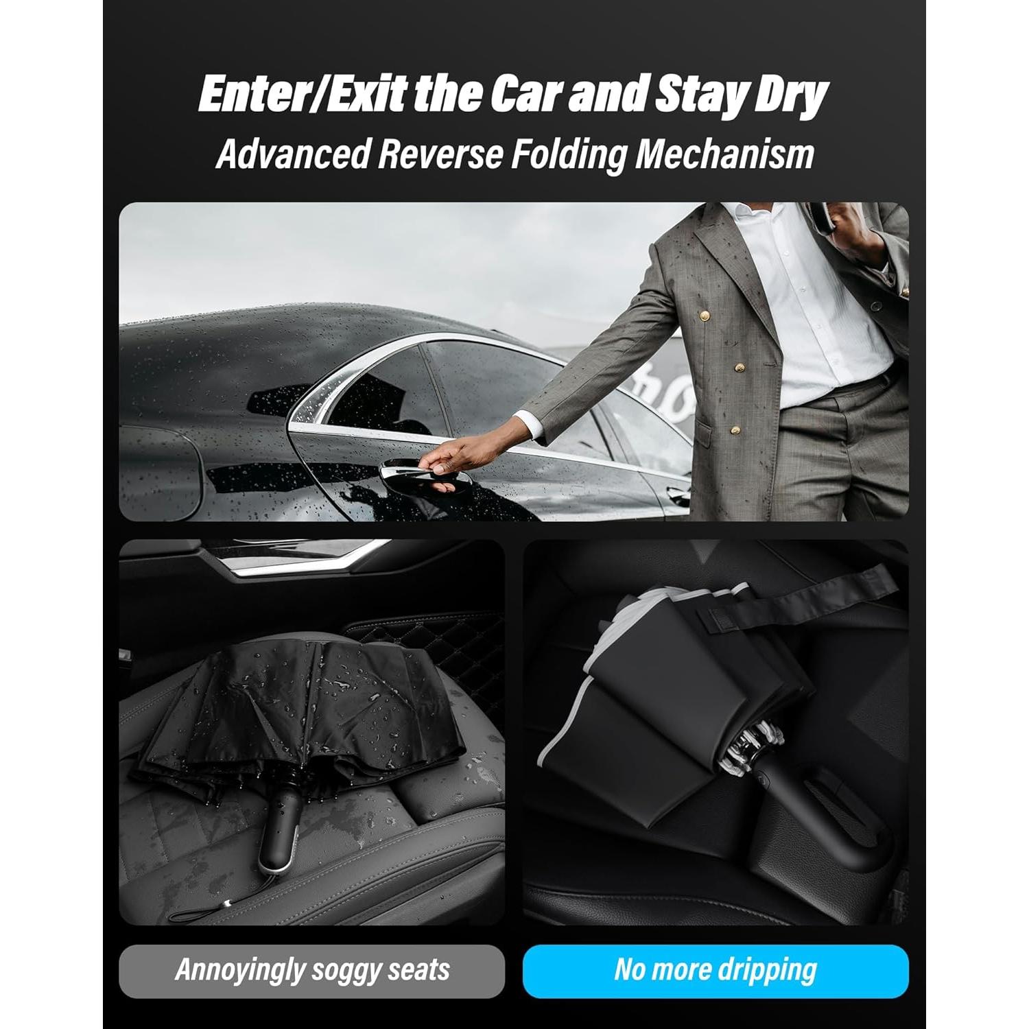 Travel Compact Inverted Umbrella with Ring Buckle, Portable Large  Windproof Reverse Reflective Umbrellas for Rain & Sun