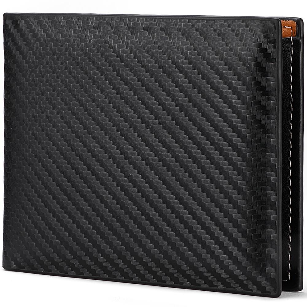 Men's Bifold Short Wallet, Carbon Fiber Texture Card Holder with Zip Coin Pocket