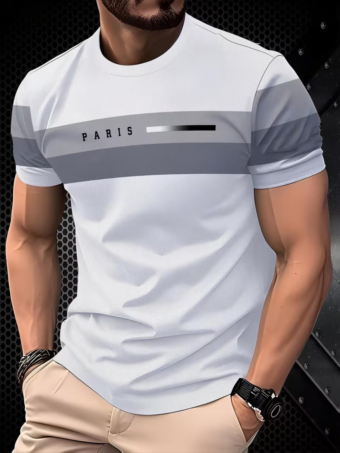 Men's Short Sleeve T-Shirt, Horizontal Stripes, Casual Slim Fit, All over Print, Ideal for Daily Wear and Travel