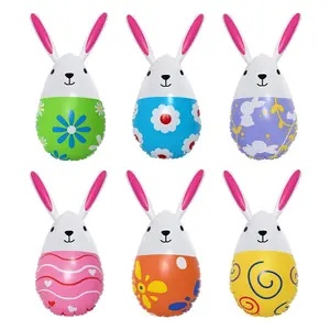 Easter Inflatable Egg Bunny Set, 15.7 Inch Colorful Decorative Balloons, Includes Hanging Rope and Pump, Outdoor Garden Party Decoration