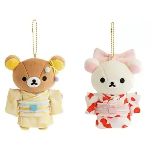 12CM Japanese Kimono Rilakkuma bear Plush toys Keychain kawaii pink Korilakkuma bag Pendant  soft Stuffed dolls Keyrings gift
